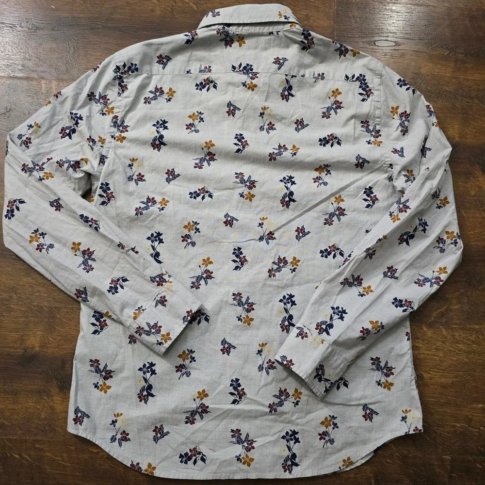 New Banana Republic Slim Fit Untucked Shirt Mens Medium Grey Floral Button Down